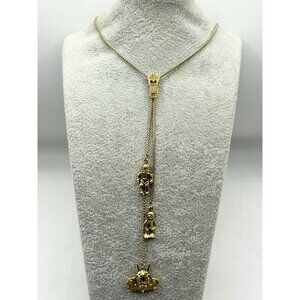 Vintage Gold Zipper Alien UFO Astronaut Tassel Charm Necklace